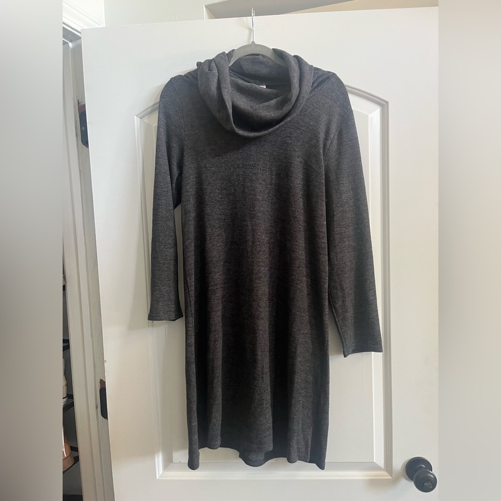 Serra Gray Cowl Turtleneck Dress